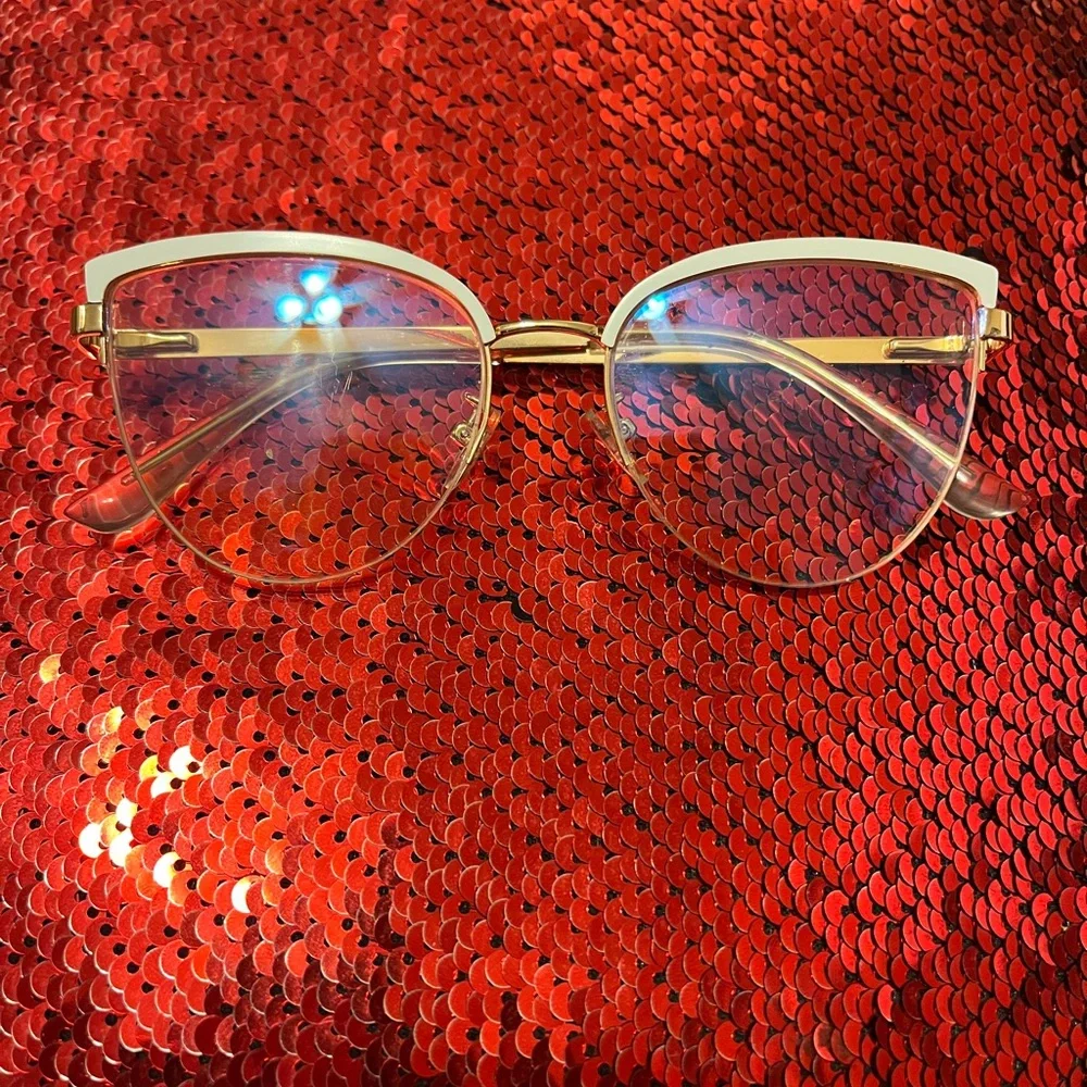 Chic Gold and White Cat-Eye Glasses